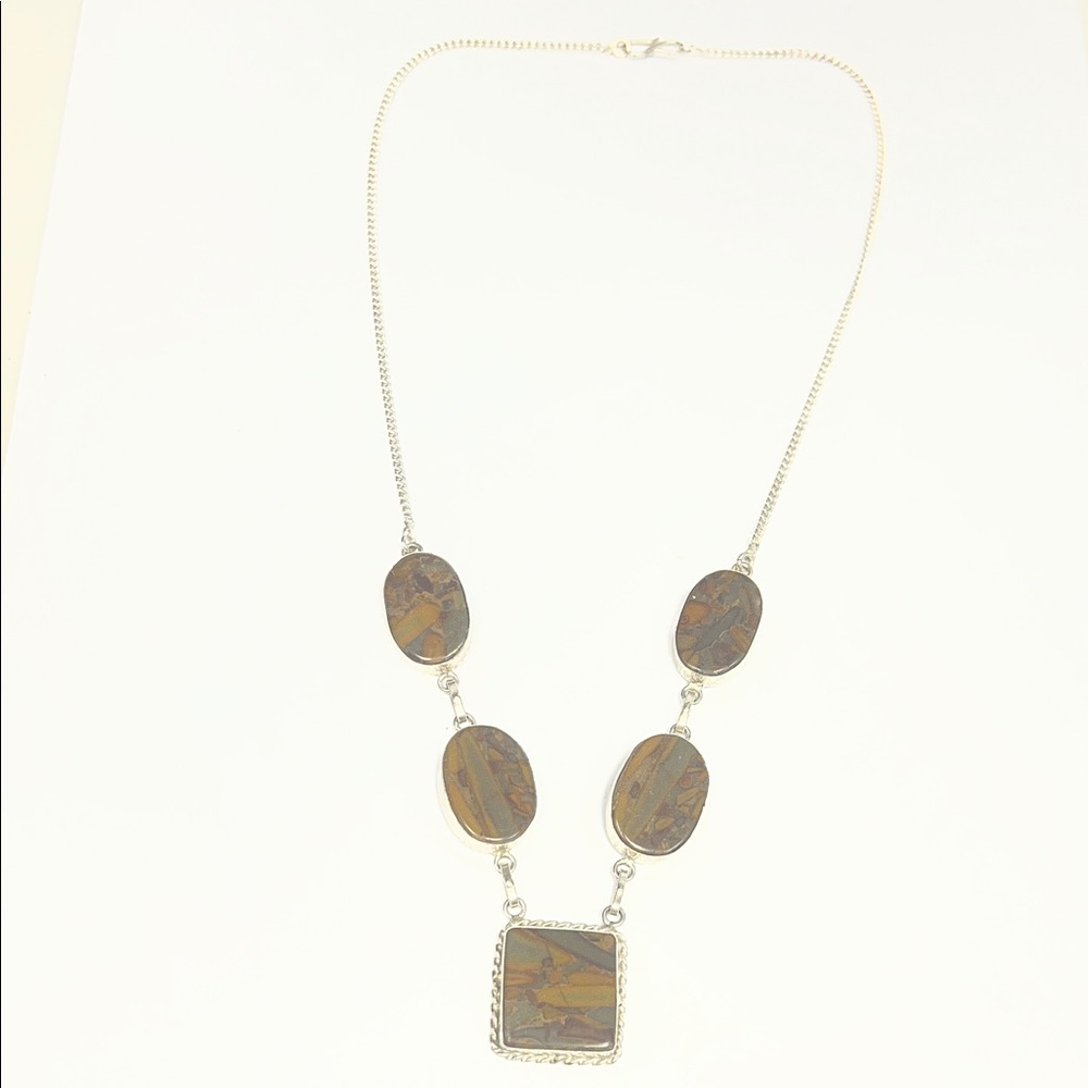 Boho silver agate Elegant Brown Stone south western Necklace